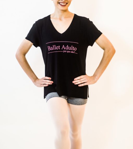 T-shirt gola V Ballet adulto. Por que Não?